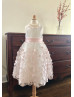 Blush Pink 3D Floral Petal Satin Flower Girl Dress